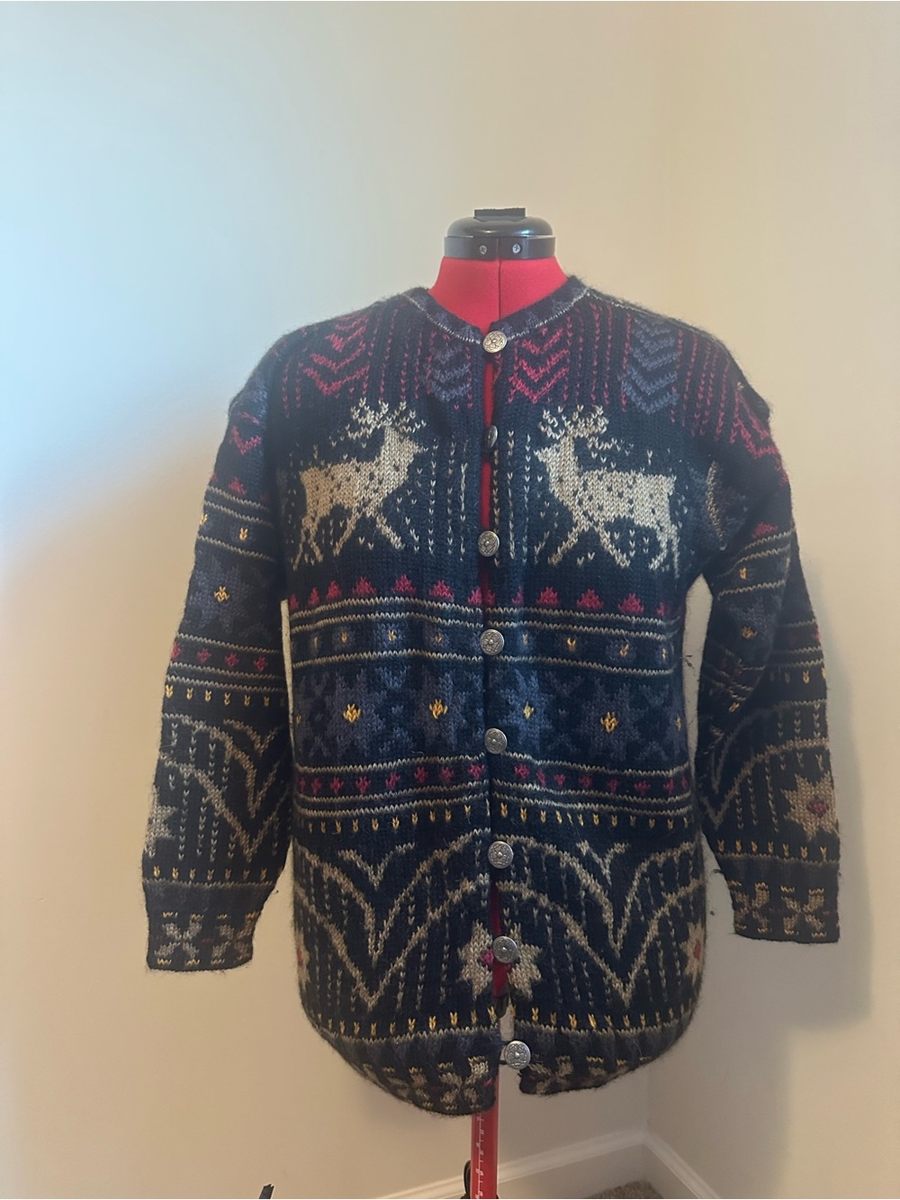 Vintage Dale of Norway reindeer wool cardigan